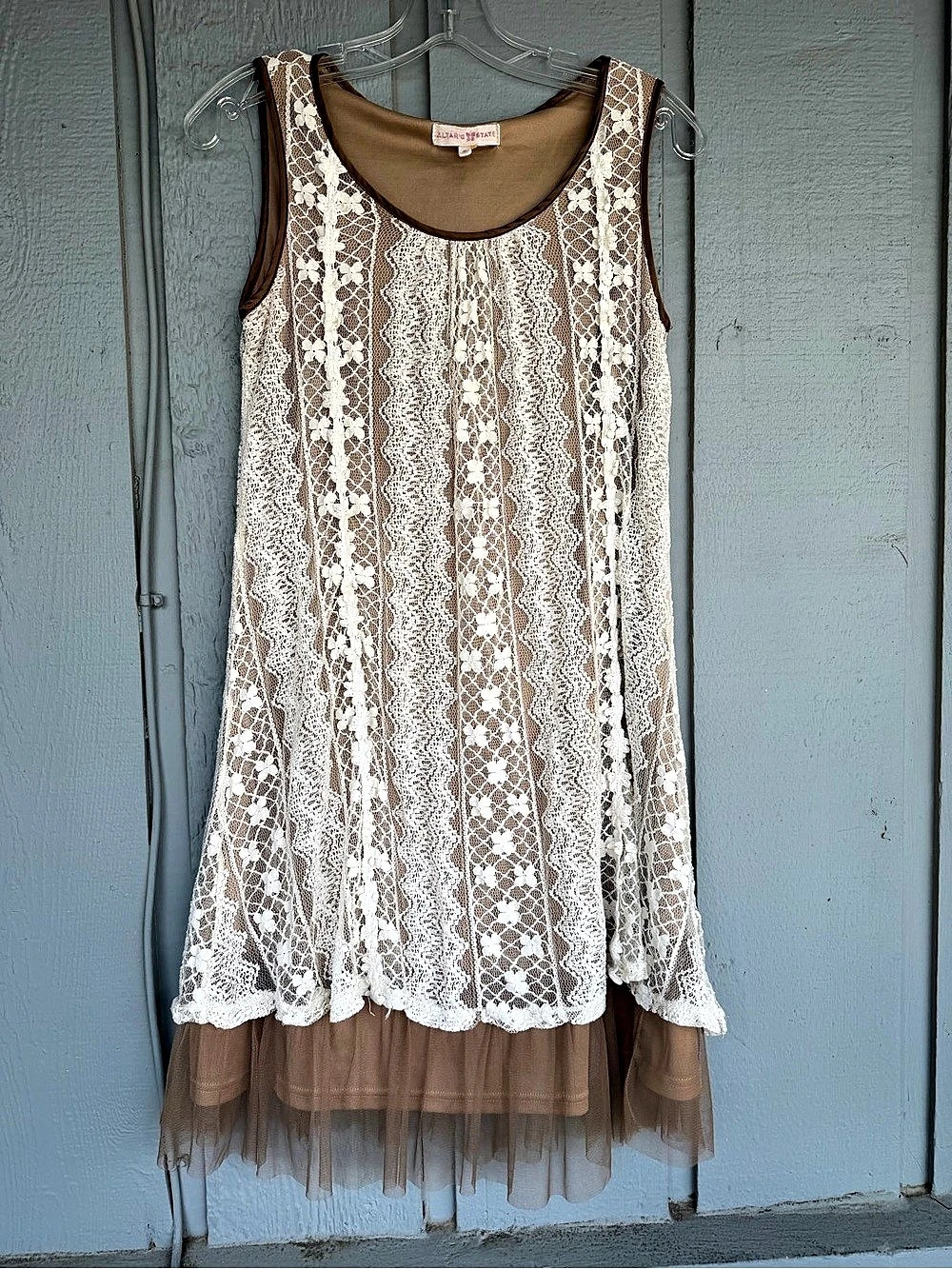 Altar’d tate Lace Mini Dress in Brown & White Satin Bows